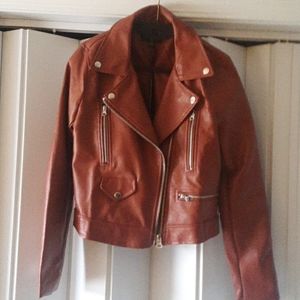 NWT Faux Leather Cognac Biker Jacket